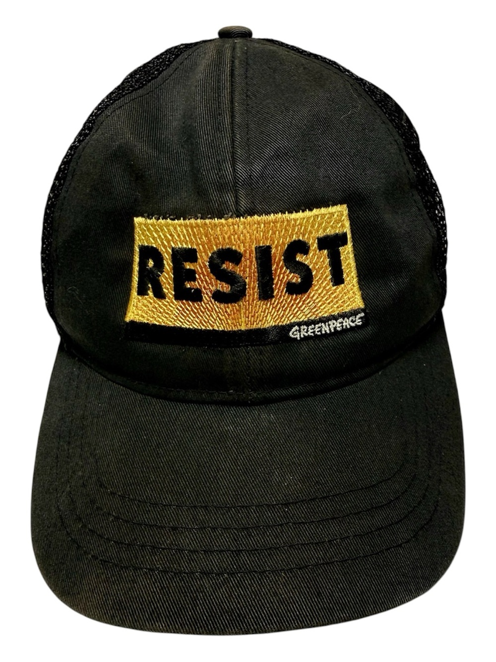 Vintage Greenpeace RESIST Trucker Hat Black Mesh Snapback Activist Protest Cap